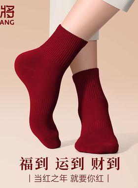 健将本命年男士酒红色中筒纯棉男袜品牌正品过年结婚穿属蛇1双装