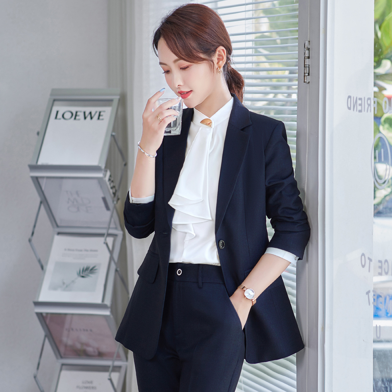 蓝色西装外套女春秋2021新款短款高级感职业装女装