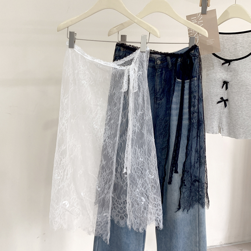 2025春季小众设计韩版白色蕾丝屁帘女系带甜美半身裙百搭围裙罩裙