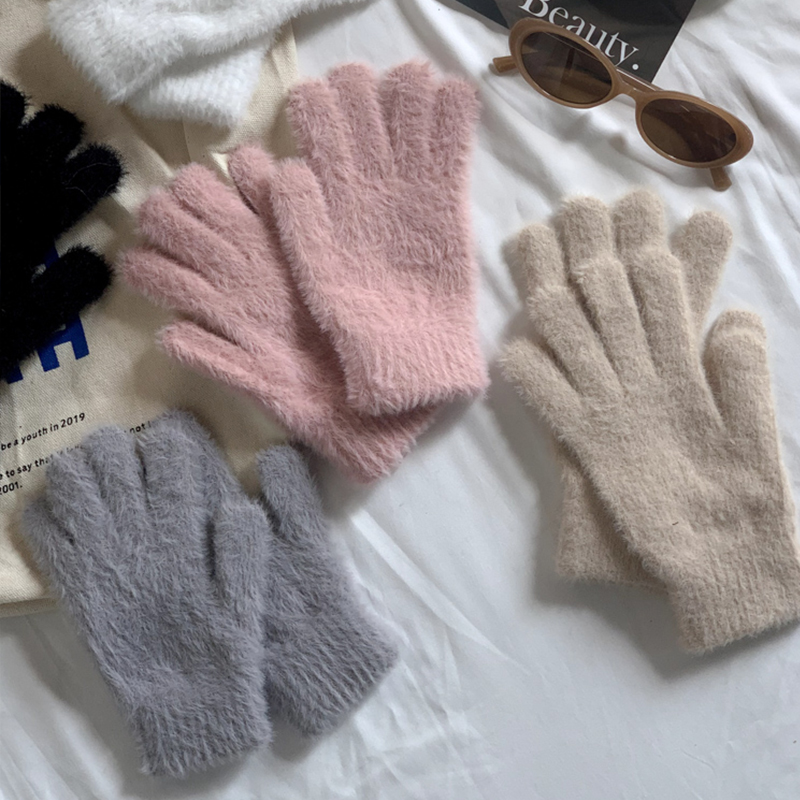 骑车新款彷兔毛毛绒ins女冬季手套加绒保暖可爱分指防寒2024学生