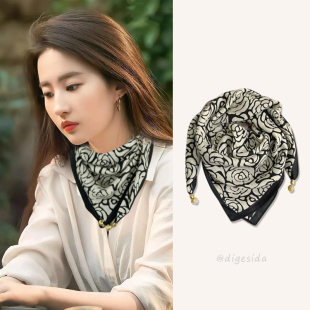 磁扣棉麻小方巾护颈丝巾女2025新款 百搭高级领巾懒人围巾 秋冬新款