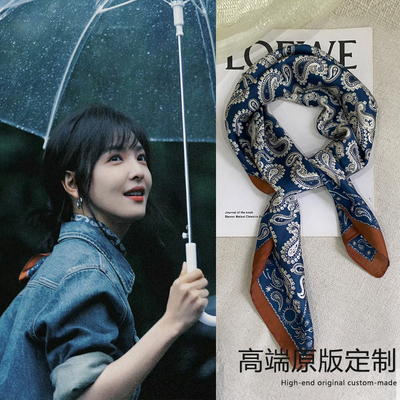 丝巾系脖高级感女2025新款小方巾搭配衬衫领巾围脖腰果时尚绑发带