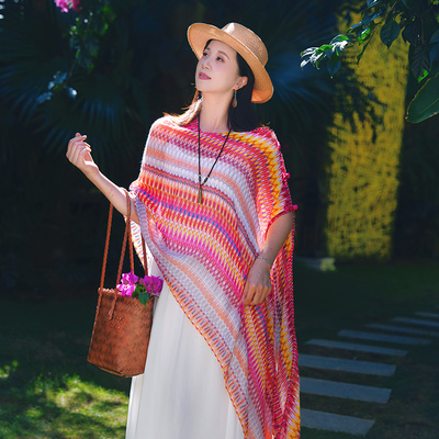 【宫佩Cocoa小苏】新疆草原沙漠旅游穿搭女民族风防晒彩虹披肩