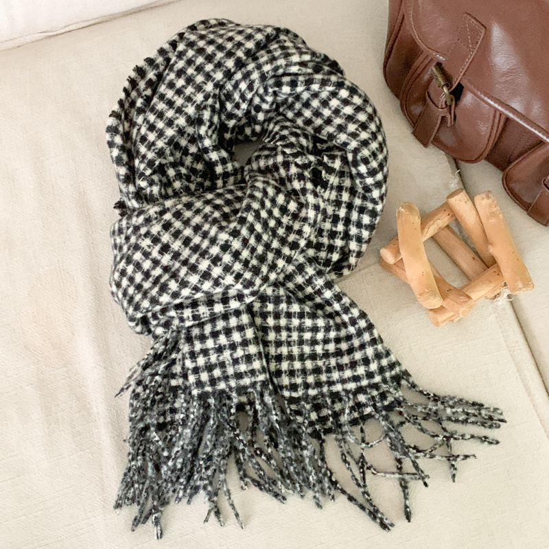氛围感2025新款韩系百搭黑白格子围巾女冬季保暖情侣秋冬围脖披肩