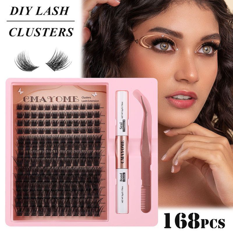跨境欧美分段式假睫毛仿真自然卷翘单簇嫁接睫毛胶水工具套装批发