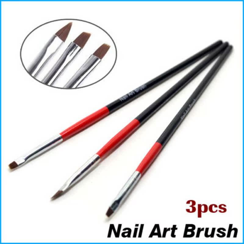 美甲彩绘笔光疗笔雕花笔套装黑红杆3支装排笔平口双色花画花笔