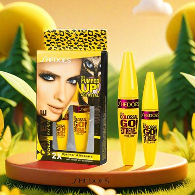 Shedoes豹纹睫毛膏眼线液套装 防水防汗不晕染拉长浓密酷黑速干