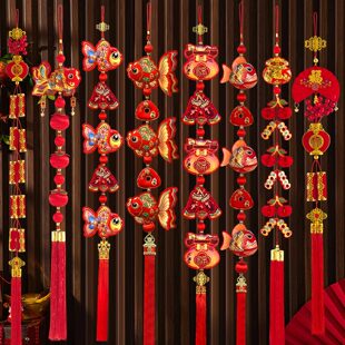 2026新款马年新年春节过年福鱼鞭炮挂件乔迁过年装饰客厅墙上挂饰