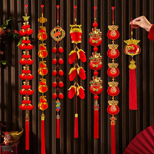 2026新款过年喜庆丝光球挂件新年布置乔迁室内店铺橱窗大红灯笼串