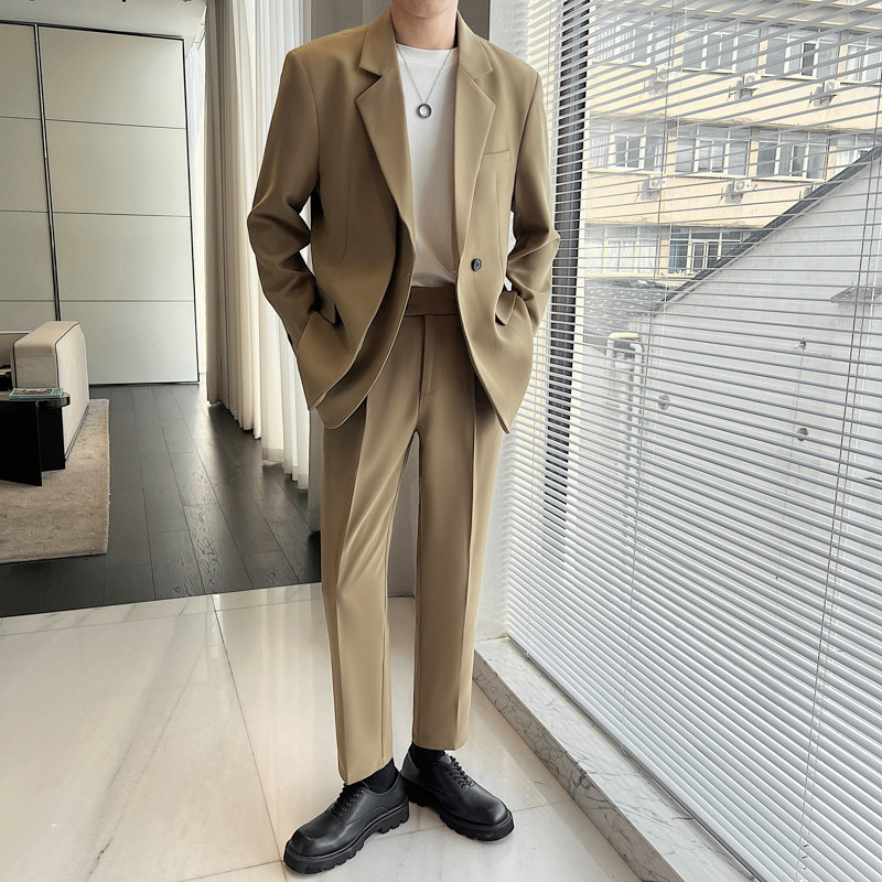 假两件ins轻熟风2024秋冬宽松潮流休闲男士西装西服套装TZ10P260，男装西服套装，电商A222（原电商A231）