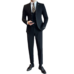 2024春新ins英伦风潮流修身西服男西装三件套装礼服外套Q218P320图片