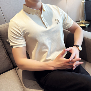 龙年刺绣潮流2024夏季新时尚都市修身短袖POLO衫男打底Q258P49特图片