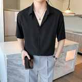 潮流纯色短袖衬衫男ins轻熟风2024夏季新宽松休闲青年Q53P40，男装衬衫，电商A222（原电商A231）
