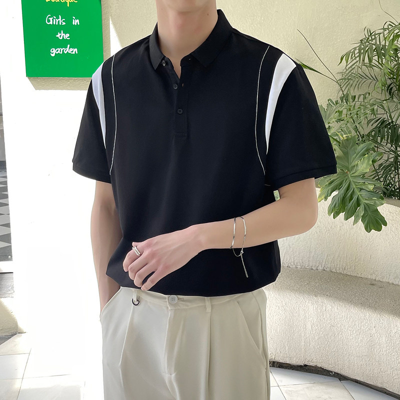 2024夏季新ins轻熟风拼色潮流男士POLO衫短袖T大码Q165P55,男装Polo衫,电商A222（原电商A231）