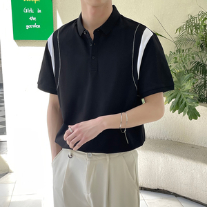 2024夏季新ins轻熟风拼色潮流男士POLO衫短袖T大码Q165P55图片