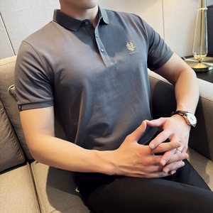 夏新商务绅士时尚龙头刺绣潮流修身短袖POLO衫男打底Q258P49特价图片
