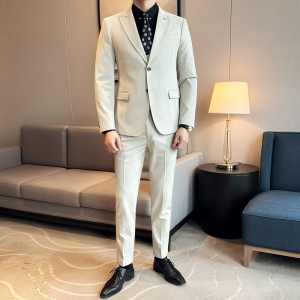 2024春新ins英伦风潮流修身西服男西装三件套装礼服外套Q218P320图片