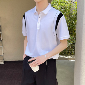 2024夏季新ins轻熟风拼色潮流男士POLO衫短袖T大码Q165P55图片