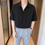 2024夏季新宽松ins轻熟风休闲青年潮流纯色短袖衬衫男Q52P40，男装衬衫，电商A222（原电商A231）