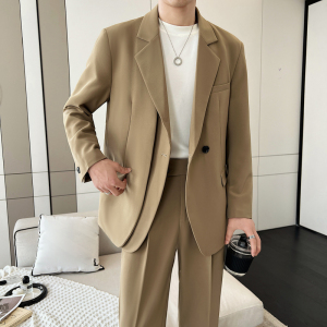 轻熟风假两件2024秋新宽松潮流男士西装西服外套单西X10P170图片