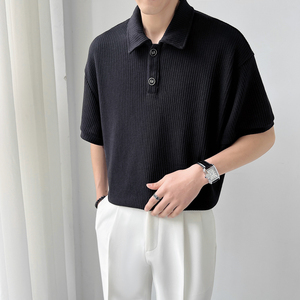 潮华夫格POLO衫男短袖Tins轻熟风2024夏新休闲宽松大码Q80P50图片
