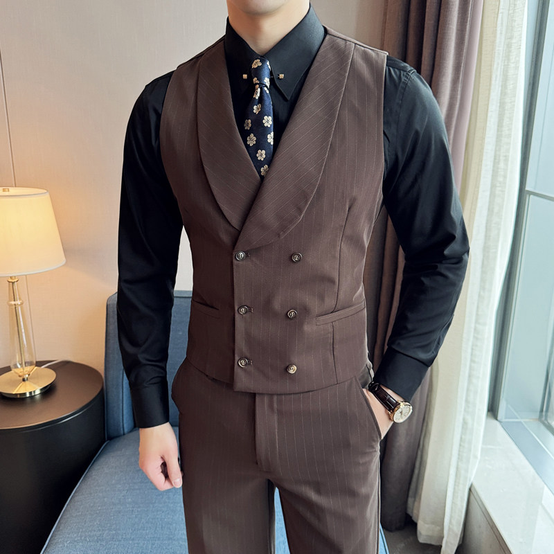 2024春节ins英伦风潮流修身条纹男士马甲背心套装礼服Q228P155/套,男装背心/马甲,电商A222（原电商A231）