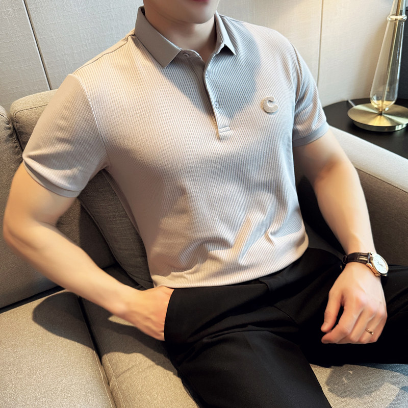60%聚酯纤维 33%棉 7%氨纶 2024夏季刺绣修身短袖POLO衫男Q257P60图片