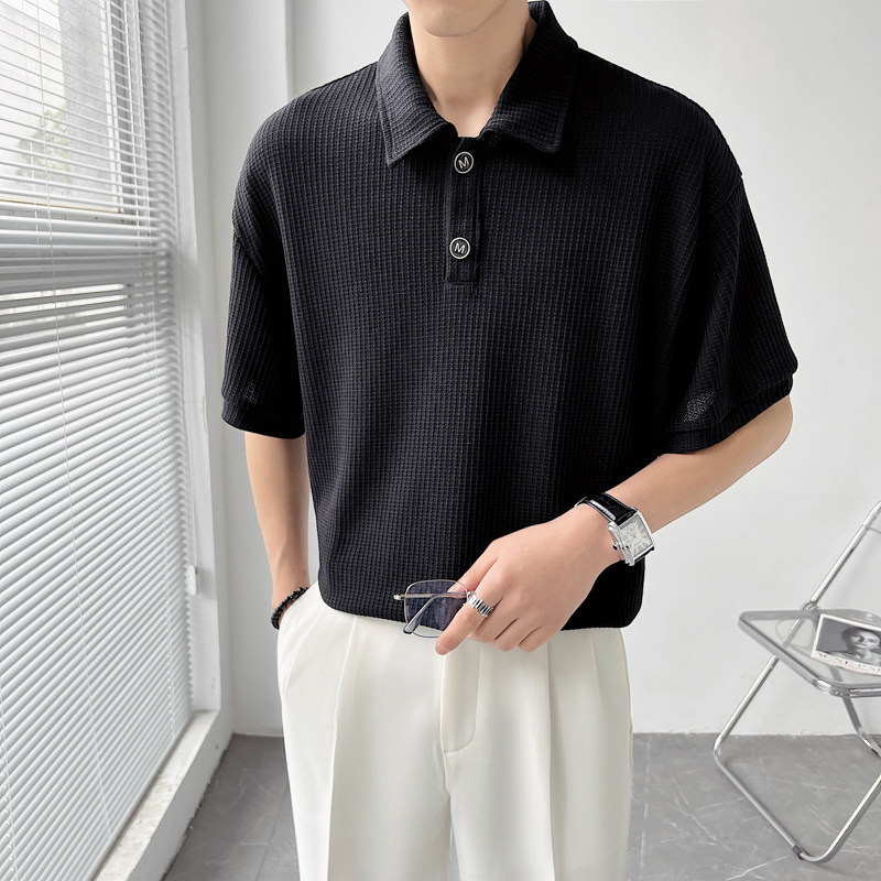 潮华夫格POLO衫男短袖Tins轻熟风2024夏新休闲宽松大码Q80P50,男装Polo衫,电商A222（原电商A231）