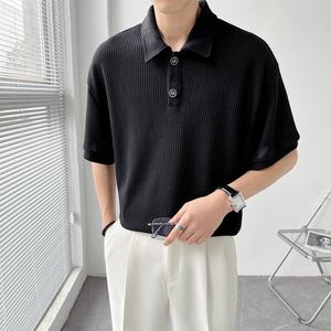 潮华夫格POLO衫男短袖Tins轻熟风2024夏新休闲宽松大码Q80P50图片