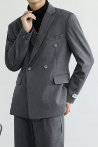 轻熟风2024秋新韩版微宽潮流ins双排扣西装西服男外套Q16P170图片