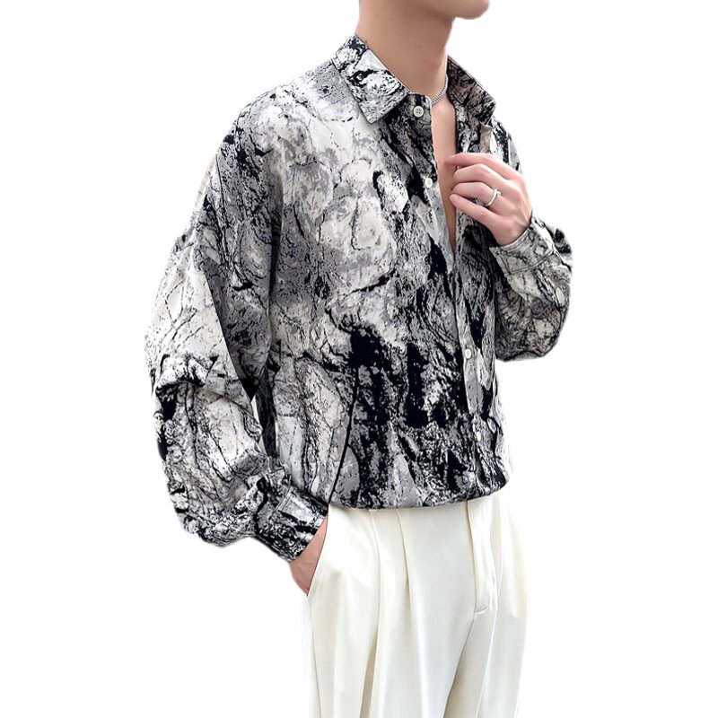 2024春季新ins轻熟风精致宽松潮流花长袖衬衫男士打底Q98P58,男装衬衫,电商A222（原电商A231）