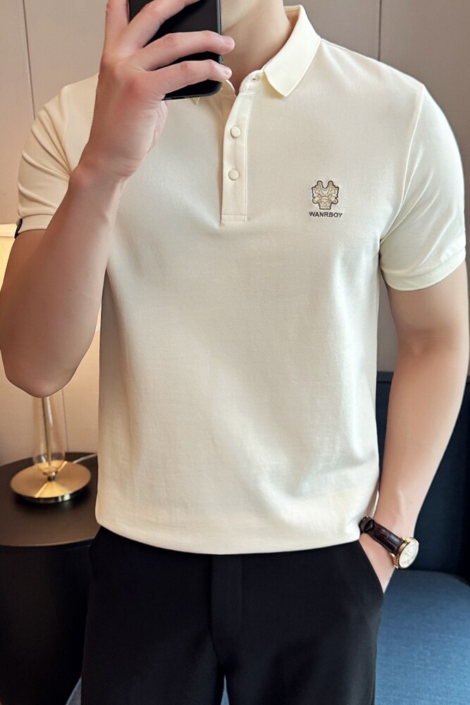 龙年刺绣潮流2024夏季新时尚都市修身短袖POLO衫男打底Q258P49特,男装Polo衫,电商A222（原电商A231）
