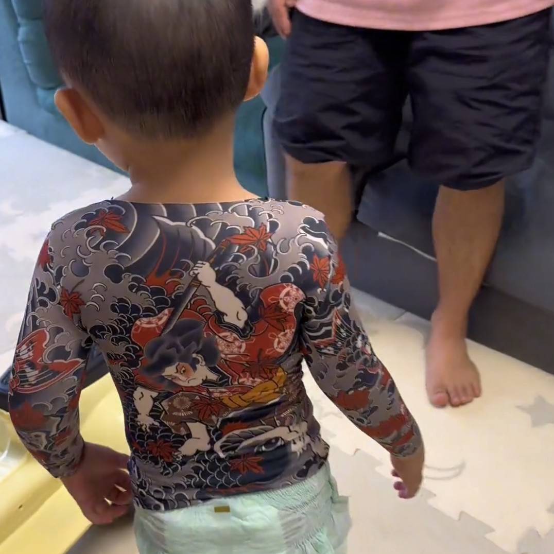 儿童纹身衣男女宝宝小孩衣服薄款夏季高弹个性潮流社会父子亲子装