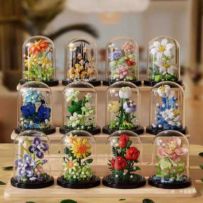 玫瑰花积木永生花摆件益智玩具