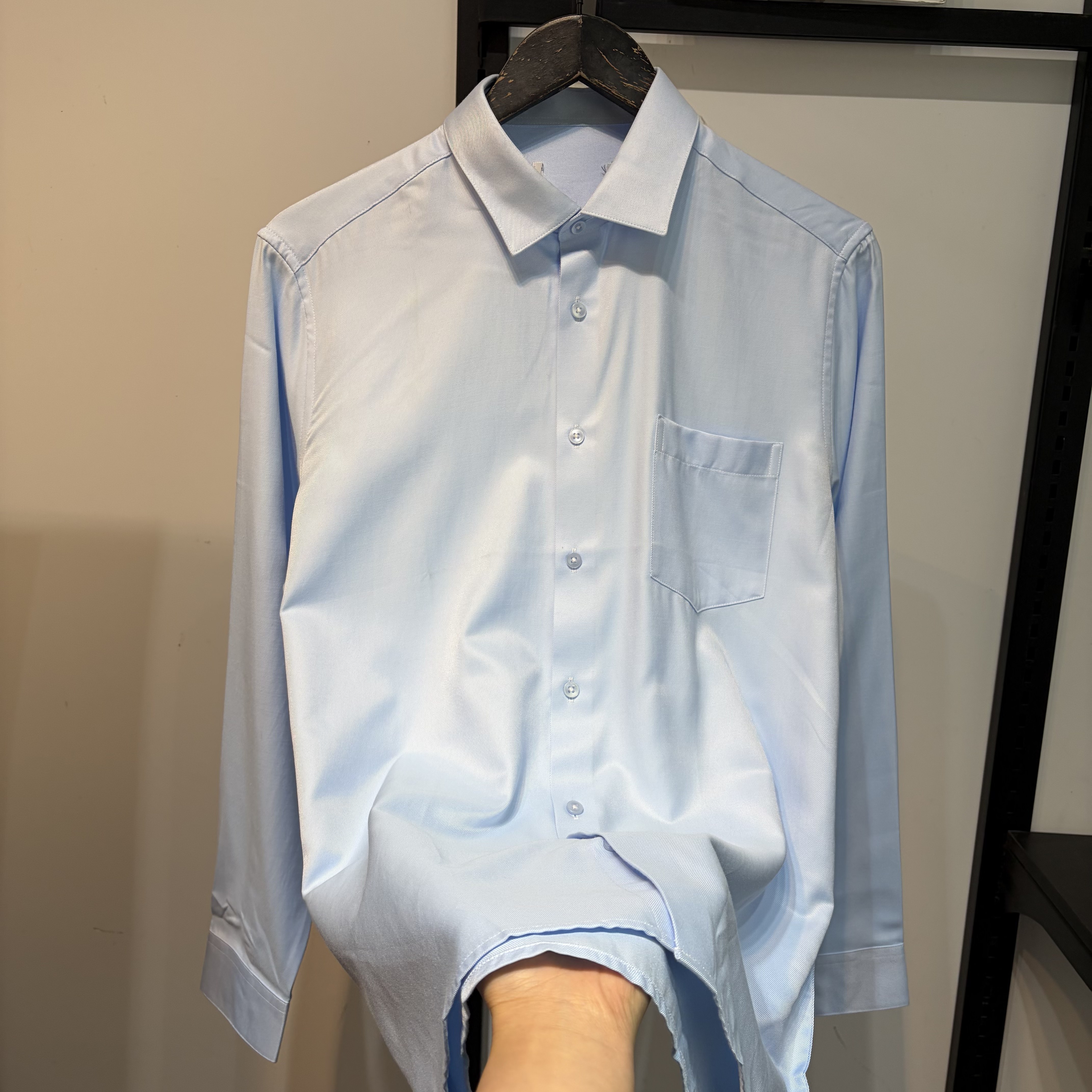 高品质男装男士春秋季修身翻领休闲商务浅蓝色白色长袖衬衫男衬衣