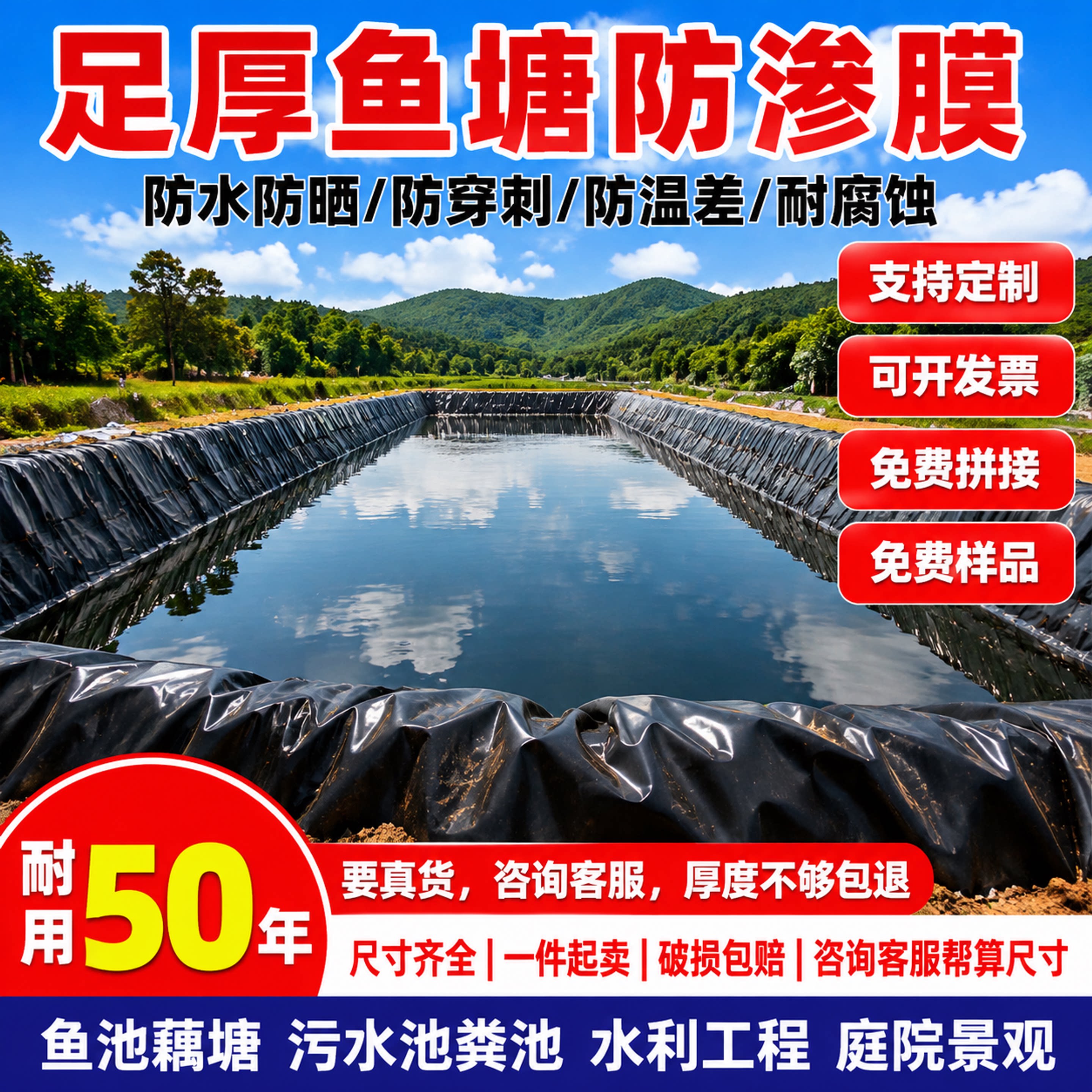 全新料鱼塘防渗膜土工布防晒防渗