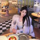 2025秋冬新款 大理石狐狸毛皮草外套女短款 渐变水貂毛毛年轻大衣女