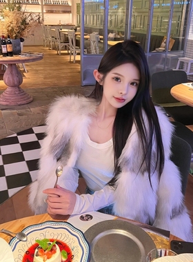 2025秋冬新款大理石狐狸毛皮草外套女短款渐变水貂毛毛年轻大衣女