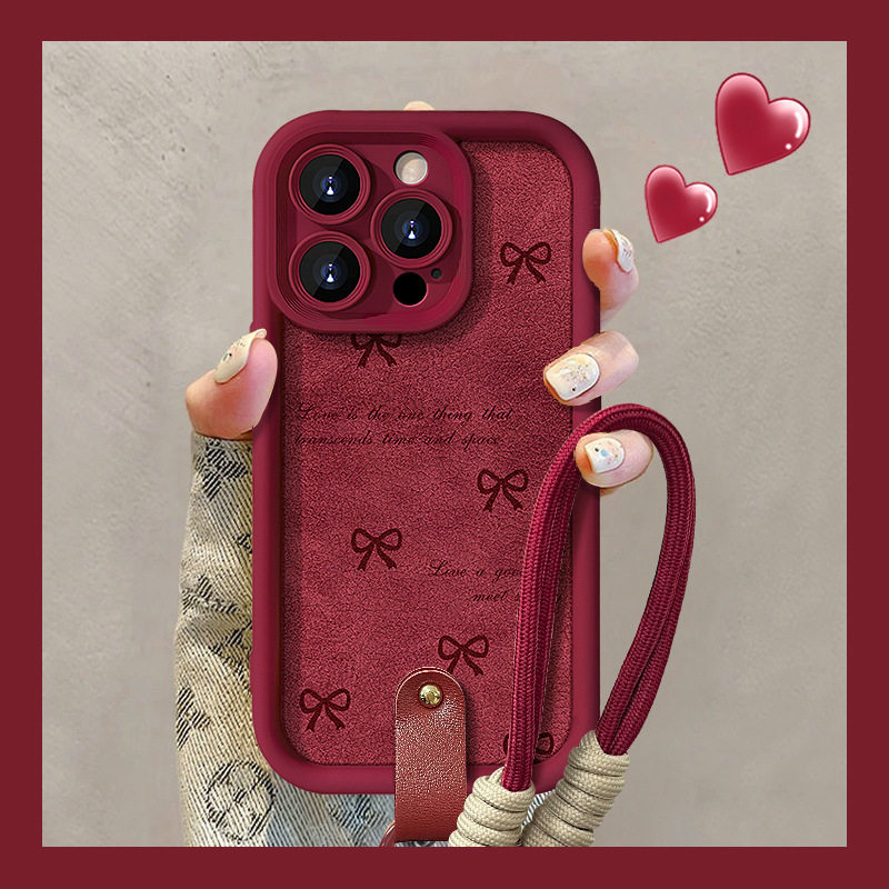 酒红色适用苹果16手机壳iphone16promax新款15pro黑蝴蝶结防摔硅胶软壳手机壳14带挂绳11pro高级感轻奢手机壳
