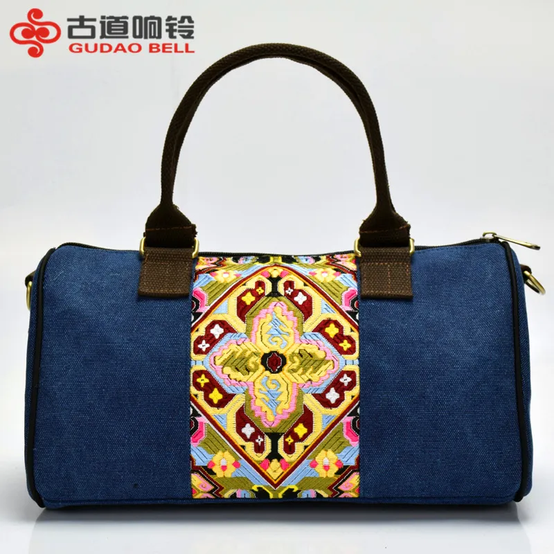 民族风包刺绣新款水洗帆布大容量手提单肩斜跨多功能旅行包手提包