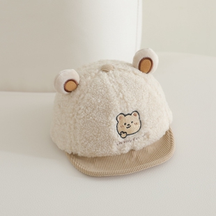 婴儿帽子秋冬季软檐毛绒帽男女宝宝冬天保暖婴幼儿童护耳鸭舌帽潮