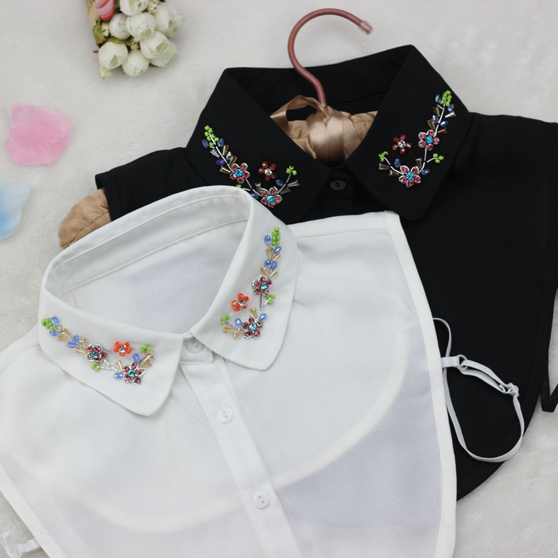 假领子女雪纺弹力春秋新款装饰衬衫假衣领黑白色百搭韩版钉珠假领