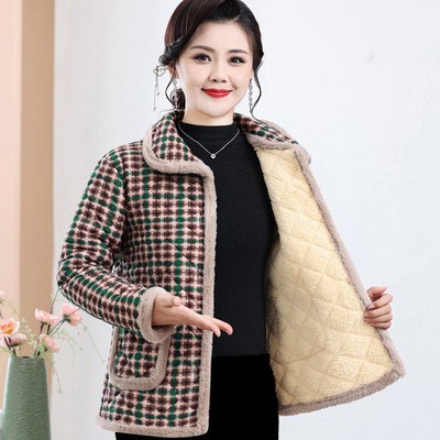妈妈装加绒加厚棉袄保暖棉衣