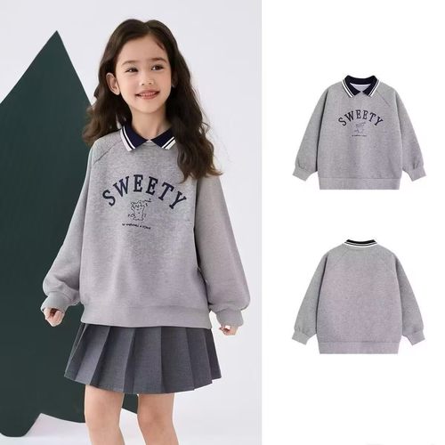 女童卫衣春秋款2025新款儿童学院风POLO衫秋装中大童洋气长袖上衣