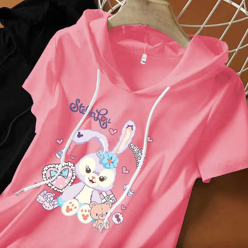 女童短袖时尚童装纯棉休闲连帽