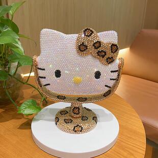 hellokitty满钻镜子kt猫DIY材料包豹纹凯蒂猫台式化妆镜手工礼物