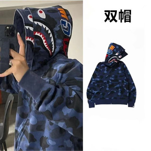 万圣节外套双帽鲨鱼外套网红同款2025新款连帽通勤外穿拉链外套男