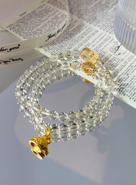 日富一日 天然黄水晶手链单圈双圈串珠貔貅招财转运女生闺蜜礼物