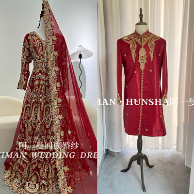 【出租】回民族出门服显瘦绑带重工刺绣红色巴服新娘礼服回民婚纱