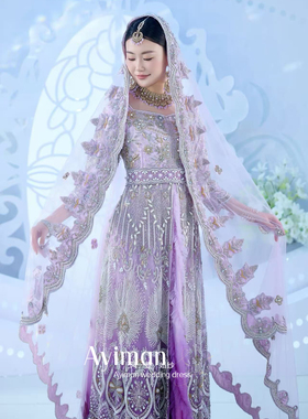 出租紫色重工巴服回族婚纱礼服民族结婚礼服新疆结婚礼服